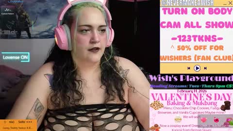 Snapshot of nevermakeawish chatting on 02.13.26 Wishs Playground online show from 02.13.26